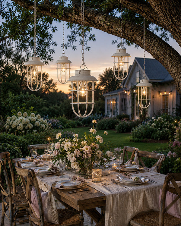 Aged White Solar Lantern Garden Display