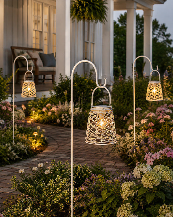 Aged White Solar Lantern Garden Display