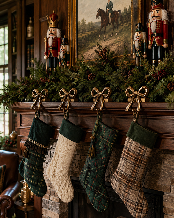 Cast Iron Bow Stocking Holders, Set of 4 Mantel Christmas Stocking Hangers