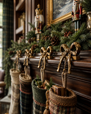Cast Iron Bow Stocking Holders, Set of 4 Mantel Christmas Stocking Hangers