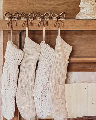 Cast Iron Bow Stocking Holders, Set of 4 Mantel Christmas Stocking Hangers
