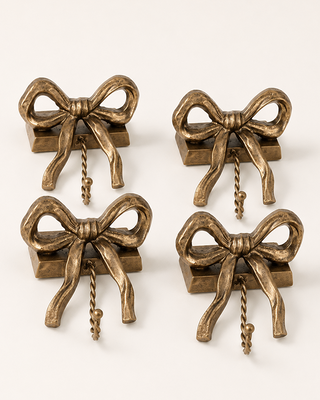Cast Iron Bow Stocking Holders, Set of 4 Mantel Christmas Stocking Hangers