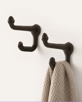 Durable Cast Iron Wall Hooks Vintage Style, Set of 2