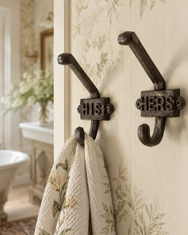 Cast Iron His Hers Wall Hooks, Set of 2