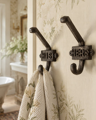 Cast Iron His Hers Wall Hooks, Set of 2