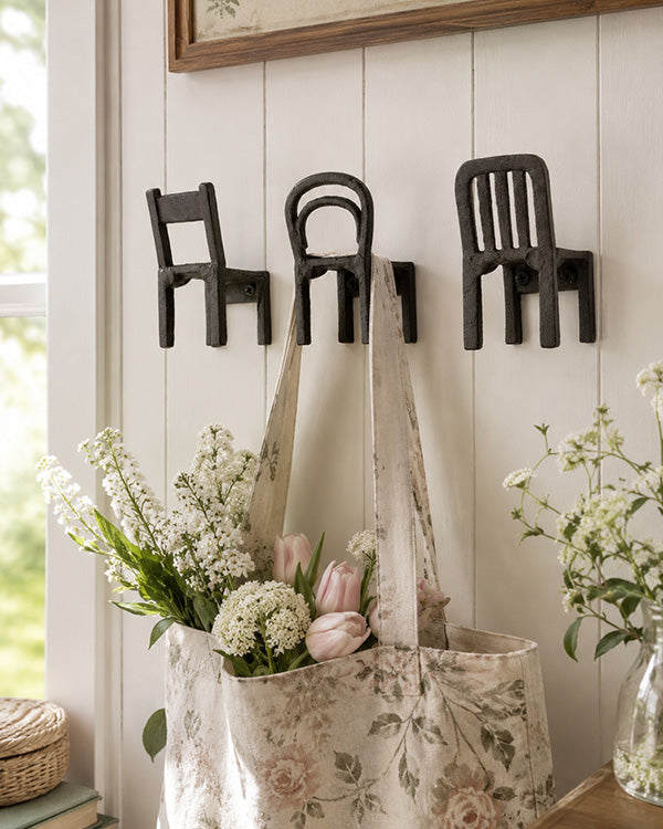 Cast Iron Chair Coat Hooks, Set of 3