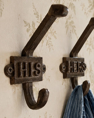 Cast Iron His Hers Wall Hooks, Set of 2