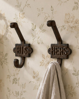 Cast Iron His Hers Wall Hooks, Set of 2