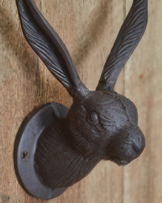 Rustic Cast Iron Rabbit Wall Hooks, Set of 2