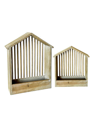 Wooden House-Shaped Wall Shelves - Set of 2 Farmhouse Wall Planters