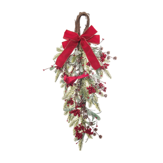Christmas Cardinal Drop Swag 24 Inch Red Cardinal Holiday Door Decor