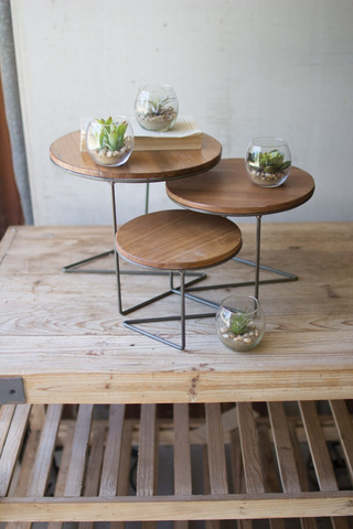 Round Wire Display Risers Wood Tops, Set of 3