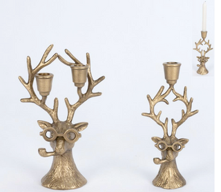 Reindeer in Glasses Candle Holders, Set of 2