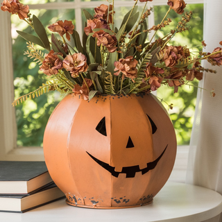 Whimsical Footed Metal Jack-o'-Lantern Candy Bowl, 8"