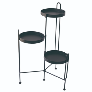Sculpted Metal and Wood Three-Tier Plant Stand