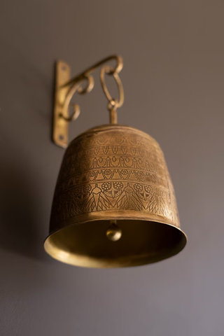 Antique Brass Bell with Decorative Wall Bracket
