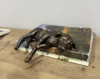 Antique Gold Reclining Resin Dog Figurine