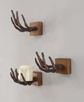 Gothic Cast Iron Skeleton Hand Wall Hooks, Set of 3