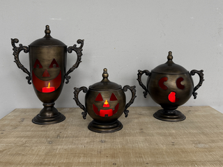 Distressed Metal Jack-O'-Lantern Trio Pots and Vases, Set of 3