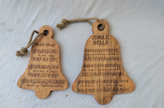 Weathered Wood Sheet Music Jingle Bell Sign, Set of 2