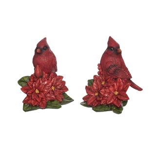 Resin Cardinal and Poinsettia Figurines, Set of 2