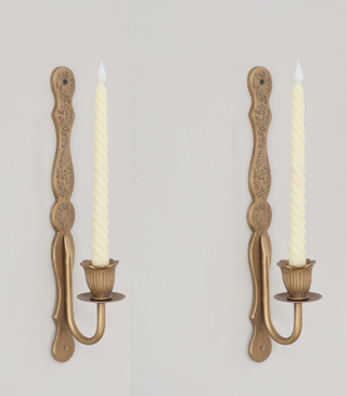 Vintage-Inspired Metal Pedestal Candle Holder with LED Candle