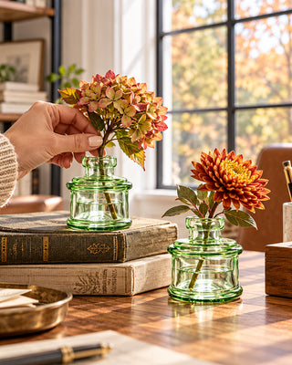 Old-World Glass Ink Pot Bud Vases, Set of 2