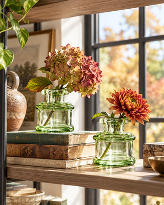 Old-World Glass Ink Pot Bud Vases, Set of 2