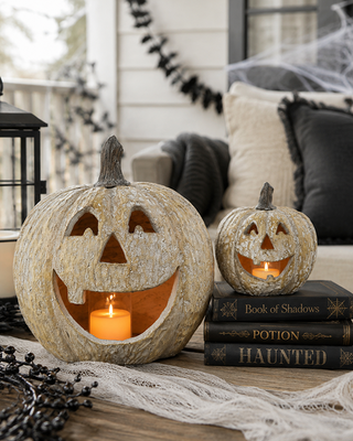 Vintage Inspired Jack-O-Lantern Statues Outdoor, Set of 2