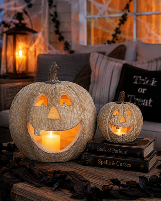 Vintage Inspired Jack-O-Lantern Statues Outdoor, Set of 2