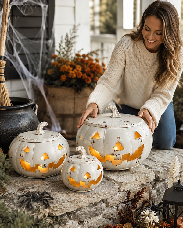 Huge Metal Jack O Lanterns, Set of Three, Choose Your Color