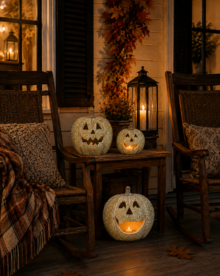 Artisan Jack-O-Lantern Trio | Graduated Weatherproof Indoor/Outdoor, Set of 3