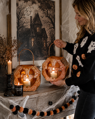 Iron Jack-O-Lantern Buckets Halloween Set of 2