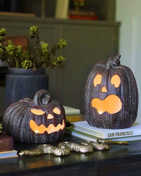 Glowing LED Jack-O-Lanterns, Set of 2