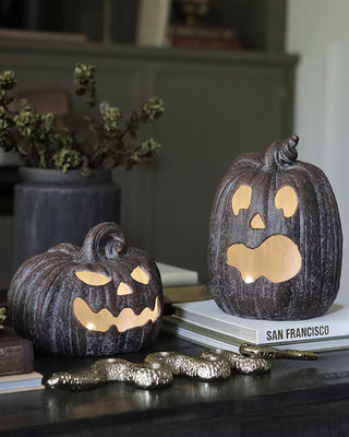 Glowing LED Jack-O-Lanterns, Set of 2