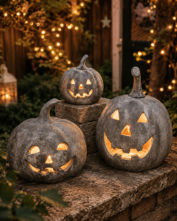 Terracotta Inspired Outdoor Jack-o-lanterns, Set of 3