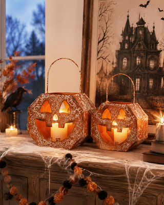 Iron Jack-O-Lantern Buckets Halloween Set of 2