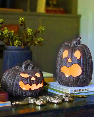 Glowing LED Jack-O-Lanterns, Set of 2
