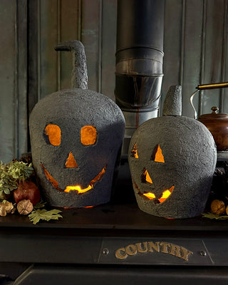 Weathered Stone Finish Jack-O-Lanterns, Set of 2