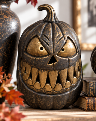 Fanged Bronze Light-Up Jack-O'-Lanterns, Set of 2