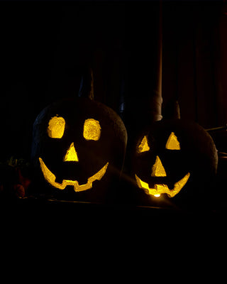 Weathered Stone Finish Jack-O-Lanterns, Set of 2