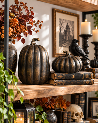 Fanged Bronze Light-Up Jack-O'-Lanterns, Set of 2