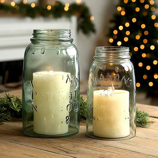 Open-Ended Vintage Mason Jar Glass Candle Chimneys, Set of 2