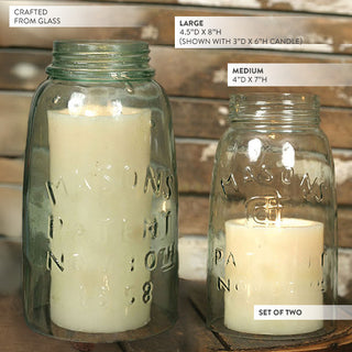 Open-Ended Vintage Mason Jar Glass Candle Chimneys, Set of 2