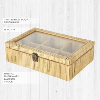 Six-compartment jewelry organizer showing fabric-lined interior dividers