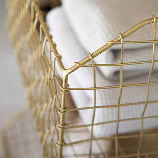 Close-up of gold wire storage basket detail