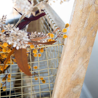 Close-up of rustic wood ladder frame