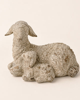 Distressed Ivory Lamb Figurine – Cottage Core Decor Accent