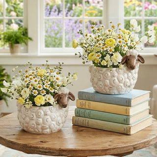 Farmhouse sheep planter floral arrangement rustic home decor