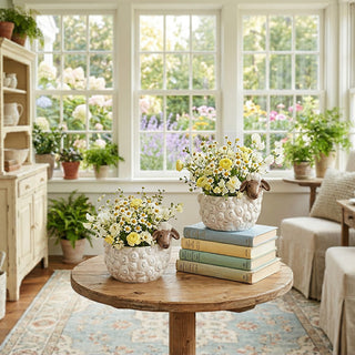 Spring floral sheep planter centerpiece cottage style home